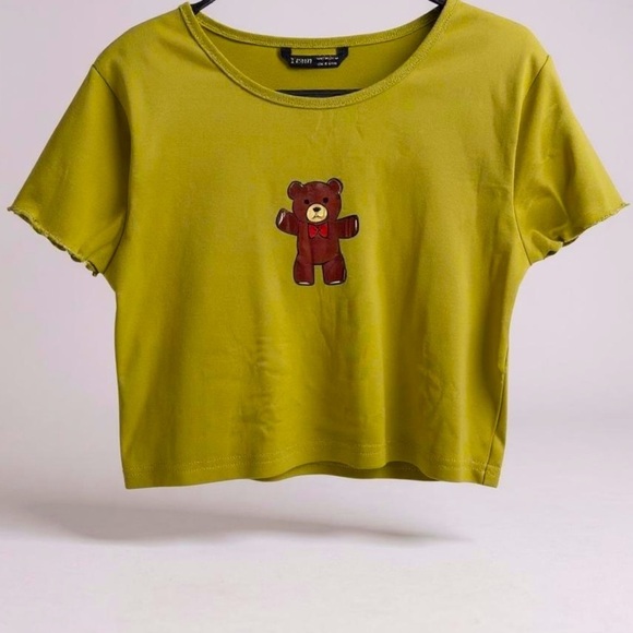 SHEIN teddy bear 🧸 Lime Green Ribbed Top - Picture 1 of 4